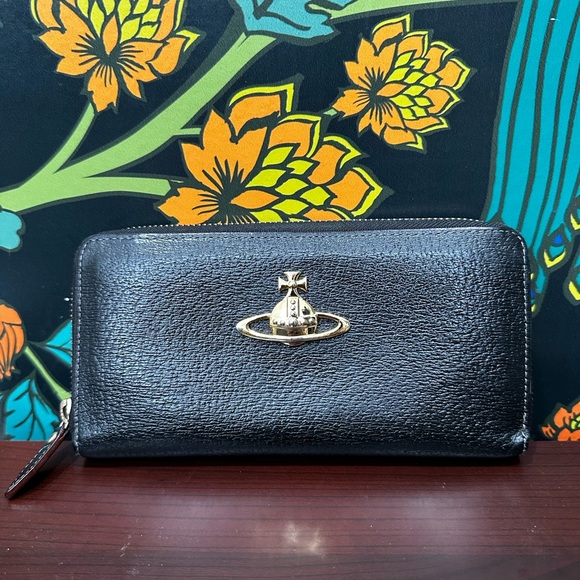 Vivienne Westwood Black Pebbled Leather Orb Zip-Around Wallet - Picture 3 of 7